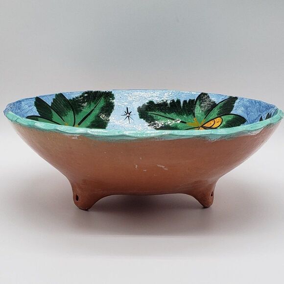 Mexican Hand Painted Folk Art Storyteller Sun, Trees & Fish 3 Footed Bowl - 2012 - Picture 4 of 10